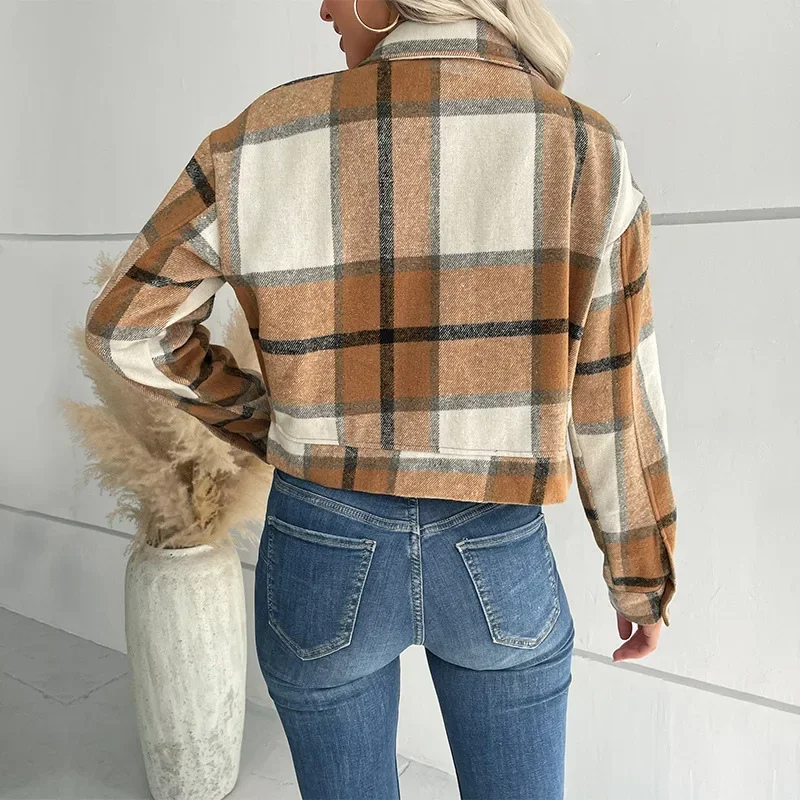 Grace - Bomber Plaid pour Femmes, Modèle Court avec Fermeture Bouton et Zip