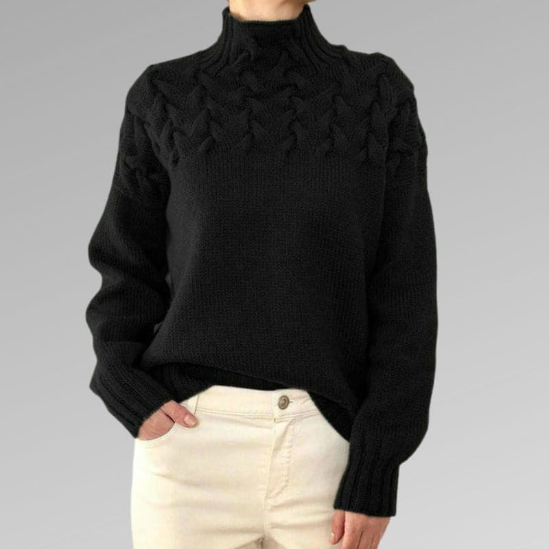 Léana - Pull en maille avec col haut tressé