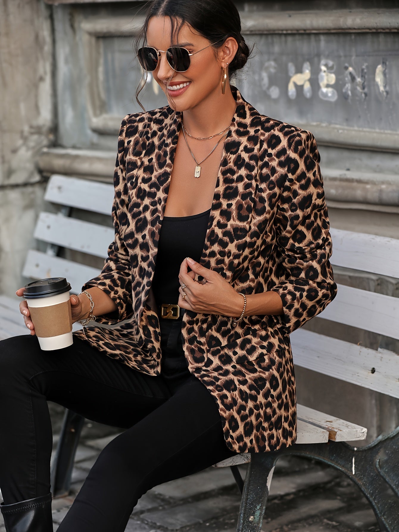 Sofia - Blazer Long Élégant avec Imprimé Léopard pour Femmes