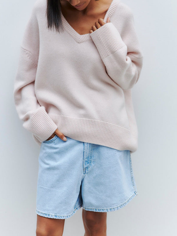 Pull-over Tricoté à col en V pour Femmes