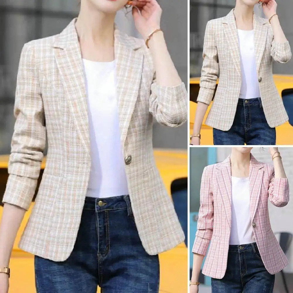 Camille - Blazer à Carreaux Stylé à Bouton Unique pour Femme