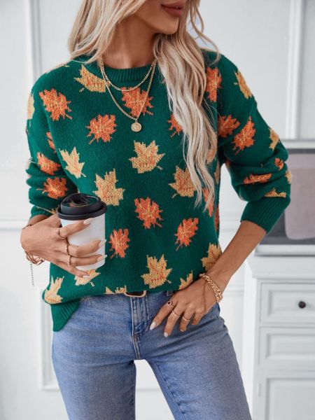 Sylvia - Pull tricoté avec des feuilles d'automne
