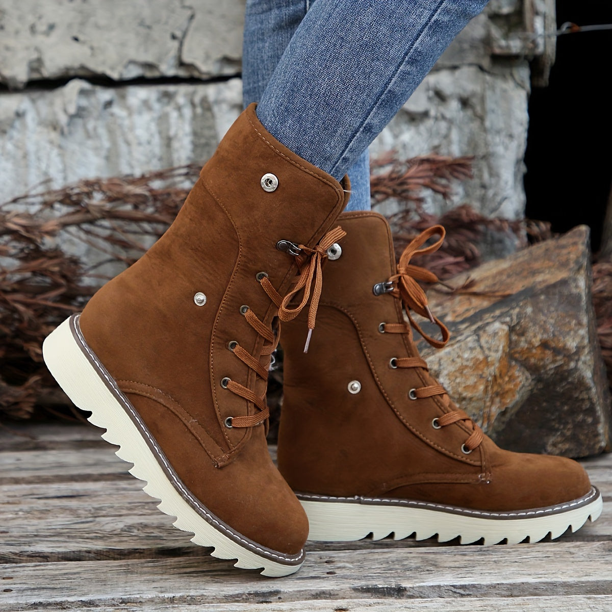 Bottes de Neige à Lacets Douces et Chaudes Femmes