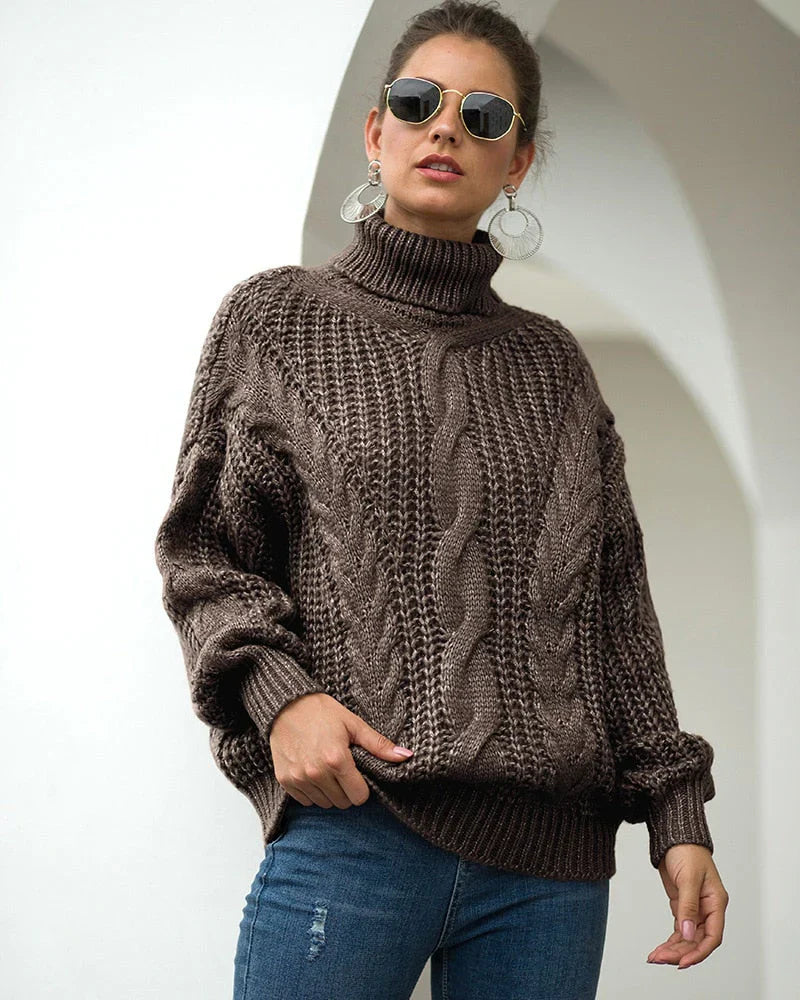 Lara - Pull à col roulé en tricot torsadé