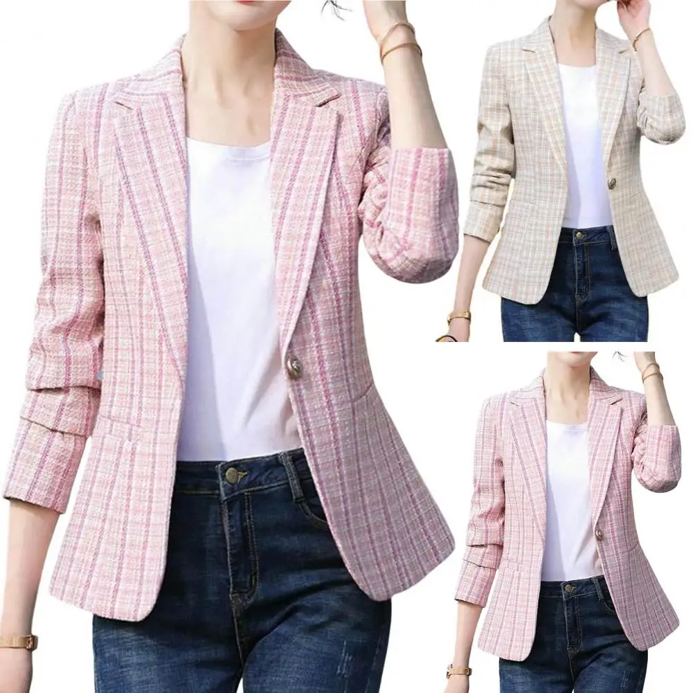 Camille - Blazer à Carreaux Stylé à Bouton Unique pour Femme