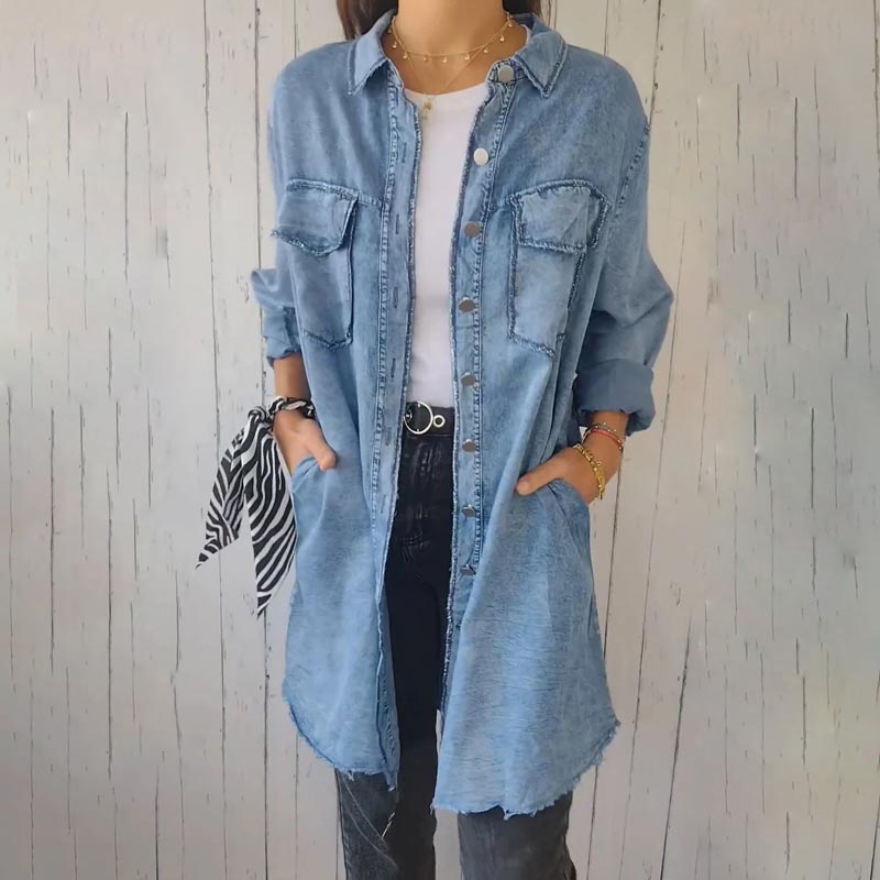 Emma - Chemise Manteau Confortable à Revers en Imitation Denim pour Femme