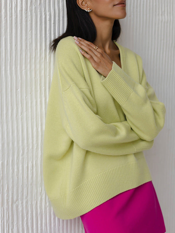 Pull-over Tricoté à col en V pour Femmes