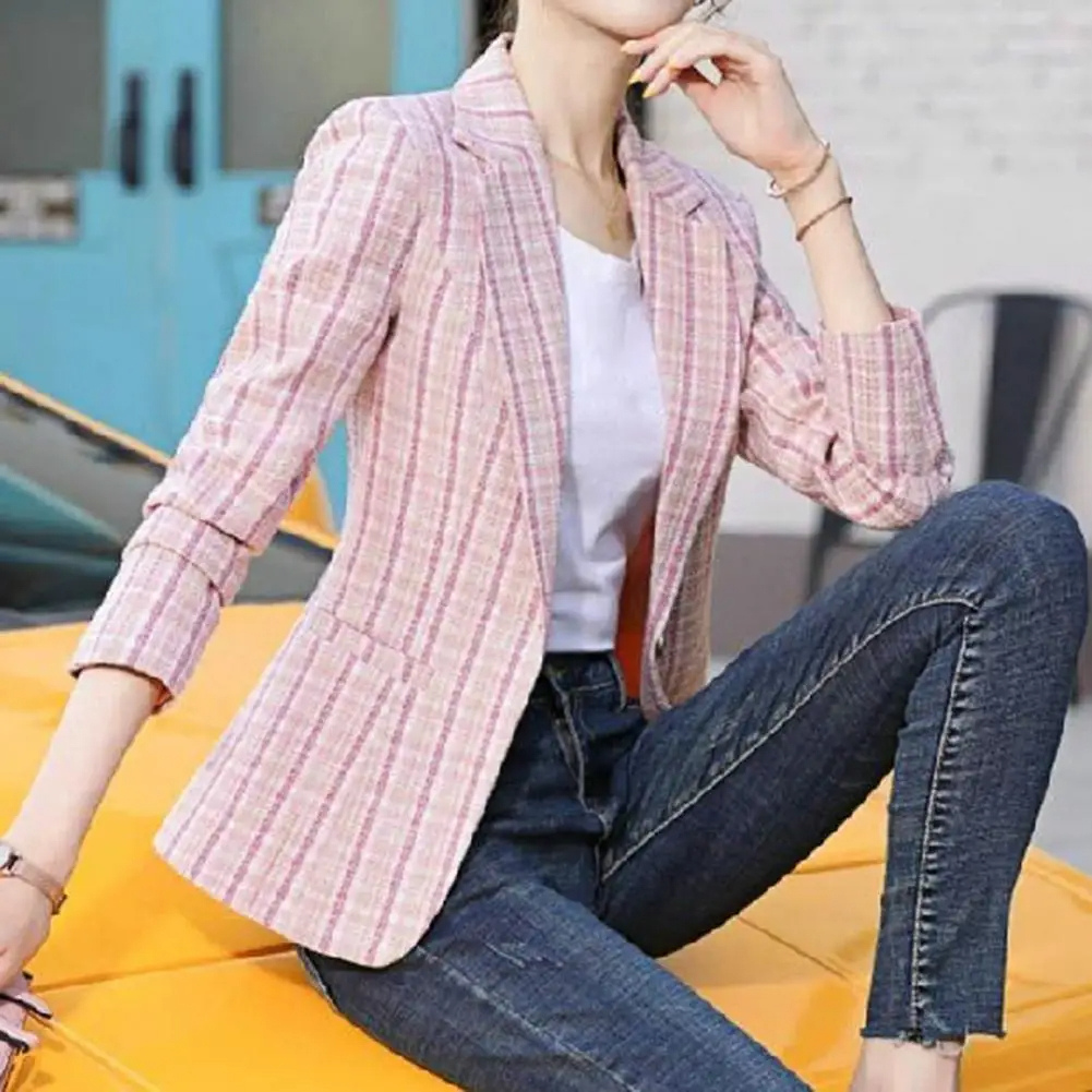 Camille - Blazer à Carreaux Stylé à Bouton Unique pour Femme