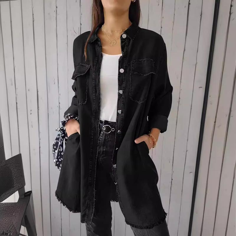 Emma - Chemise Manteau Confortable à Revers en Imitation Denim pour Femme