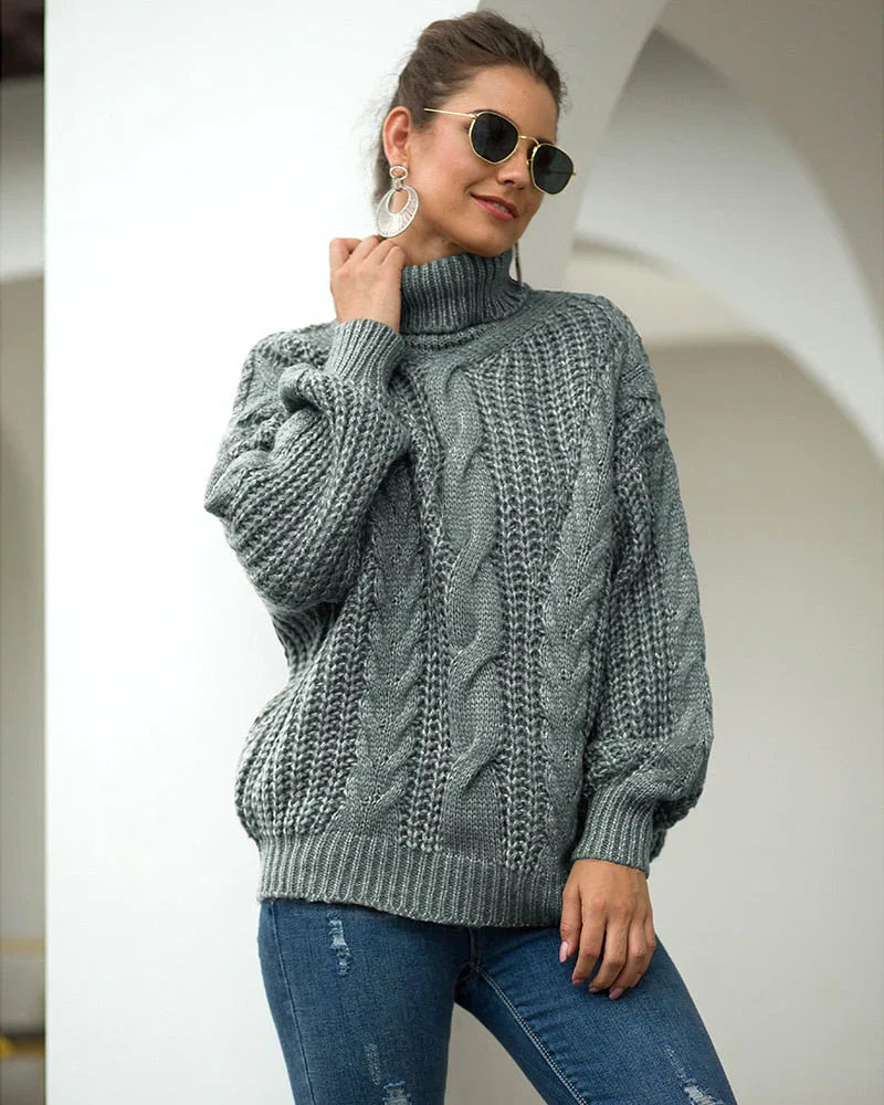 Lara - Pull à col roulé en tricot torsadé