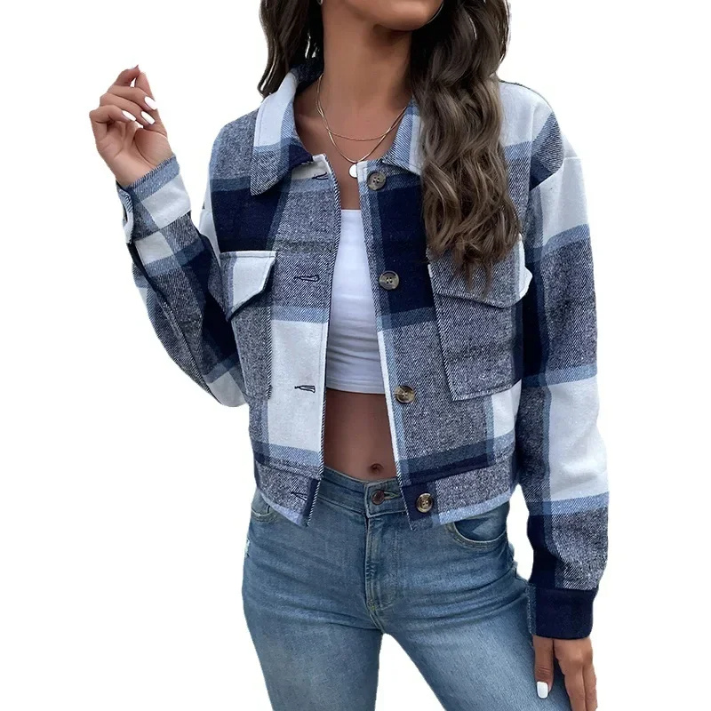 Grace - Bomber Plaid pour Femmes, Modèle Court avec Fermeture Bouton et Zip