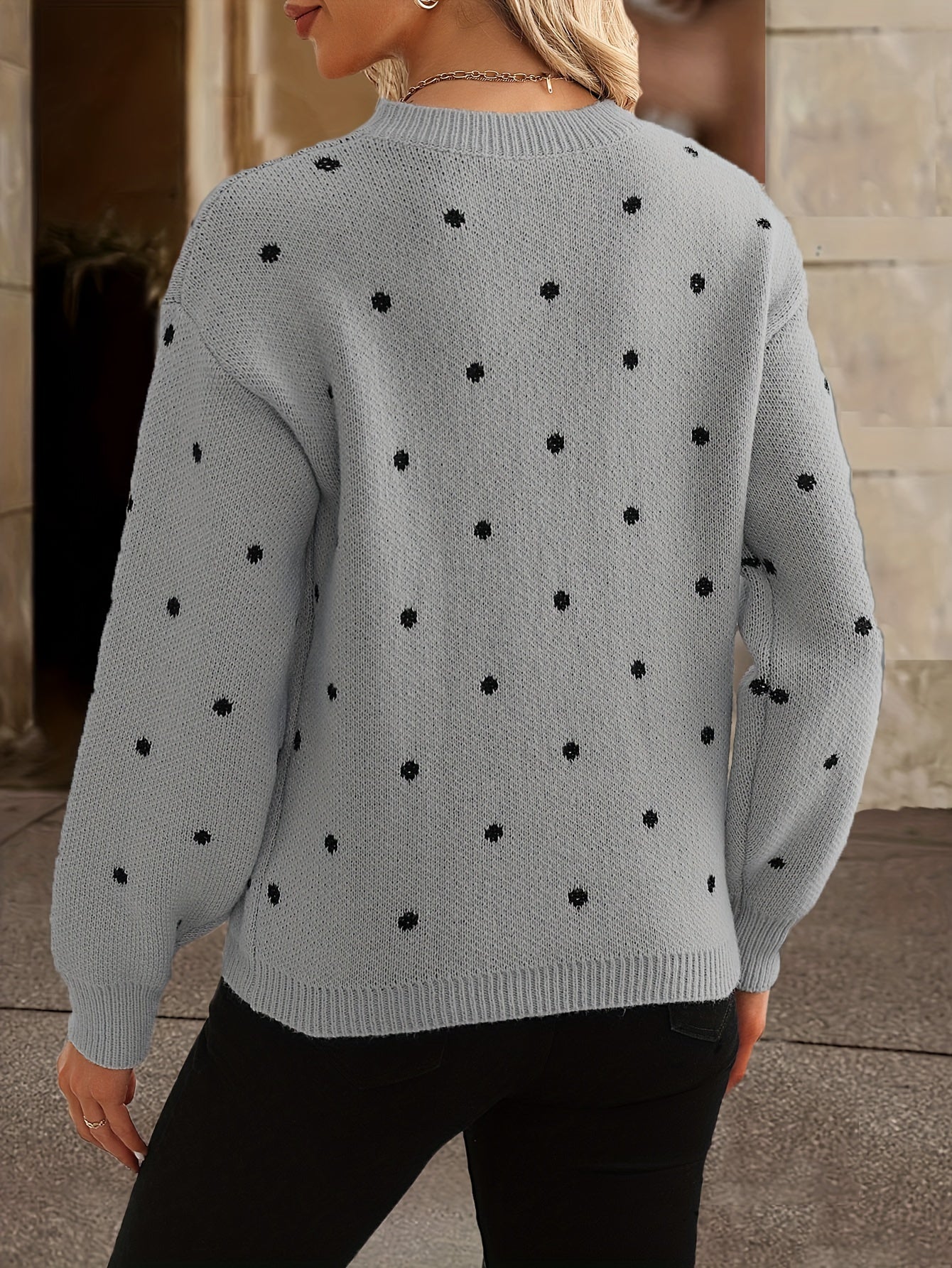 Adeline - Pull Tricoté avec Motif à Pois et Col Rond pour Femme