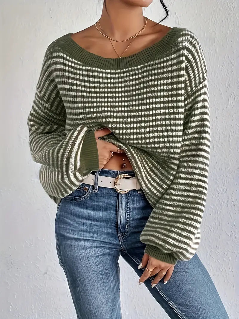 Olive - Pull tricoté à épaules tombantes