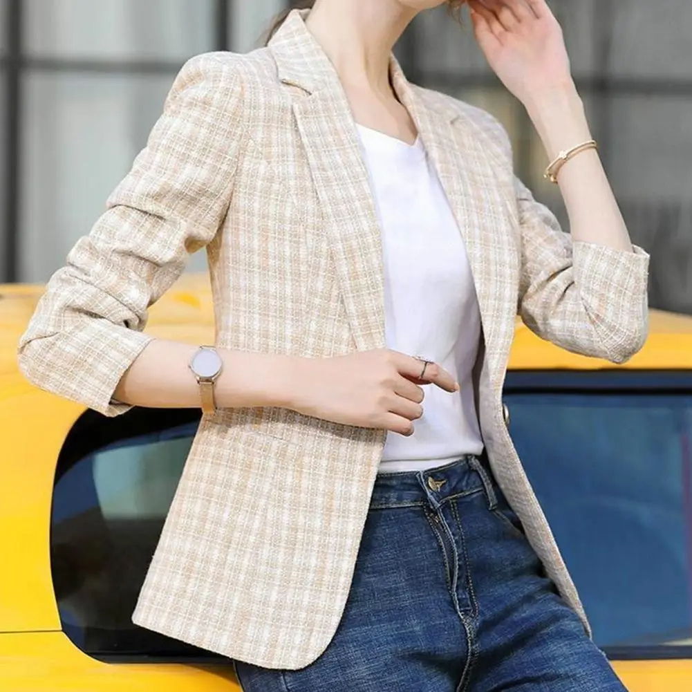 Camille - Blazer à Carreaux Stylé à Bouton Unique pour Femme
