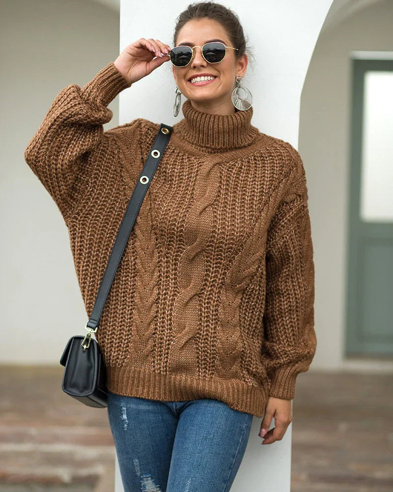 Lara - Pull à col roulé en tricot torsadé