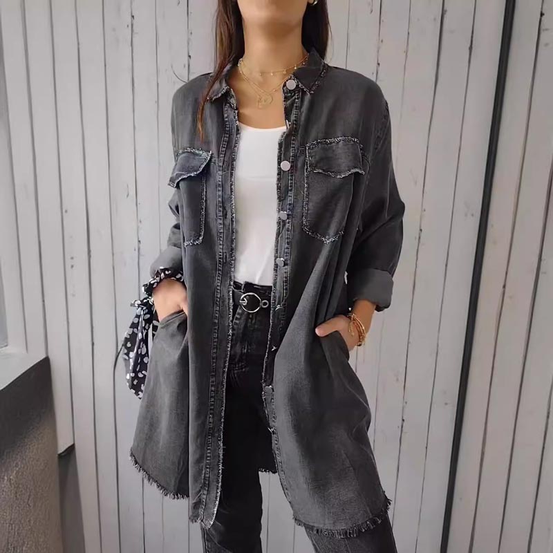 Emma - Chemise Manteau Confortable à Revers en Imitation Denim pour Femme
