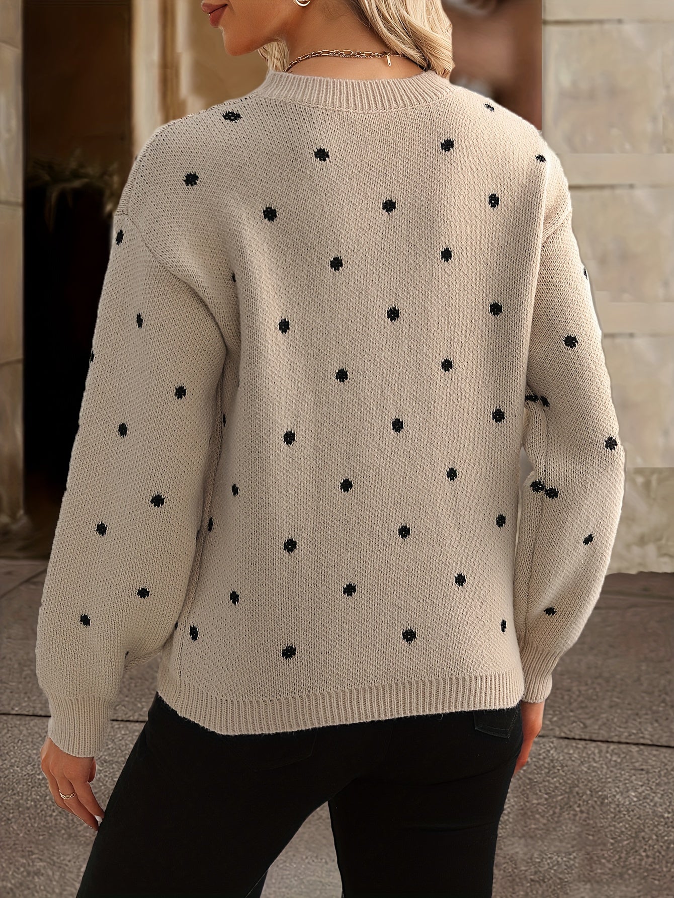 Adeline - Pull Tricoté avec Motif à Pois et Col Rond pour Femme