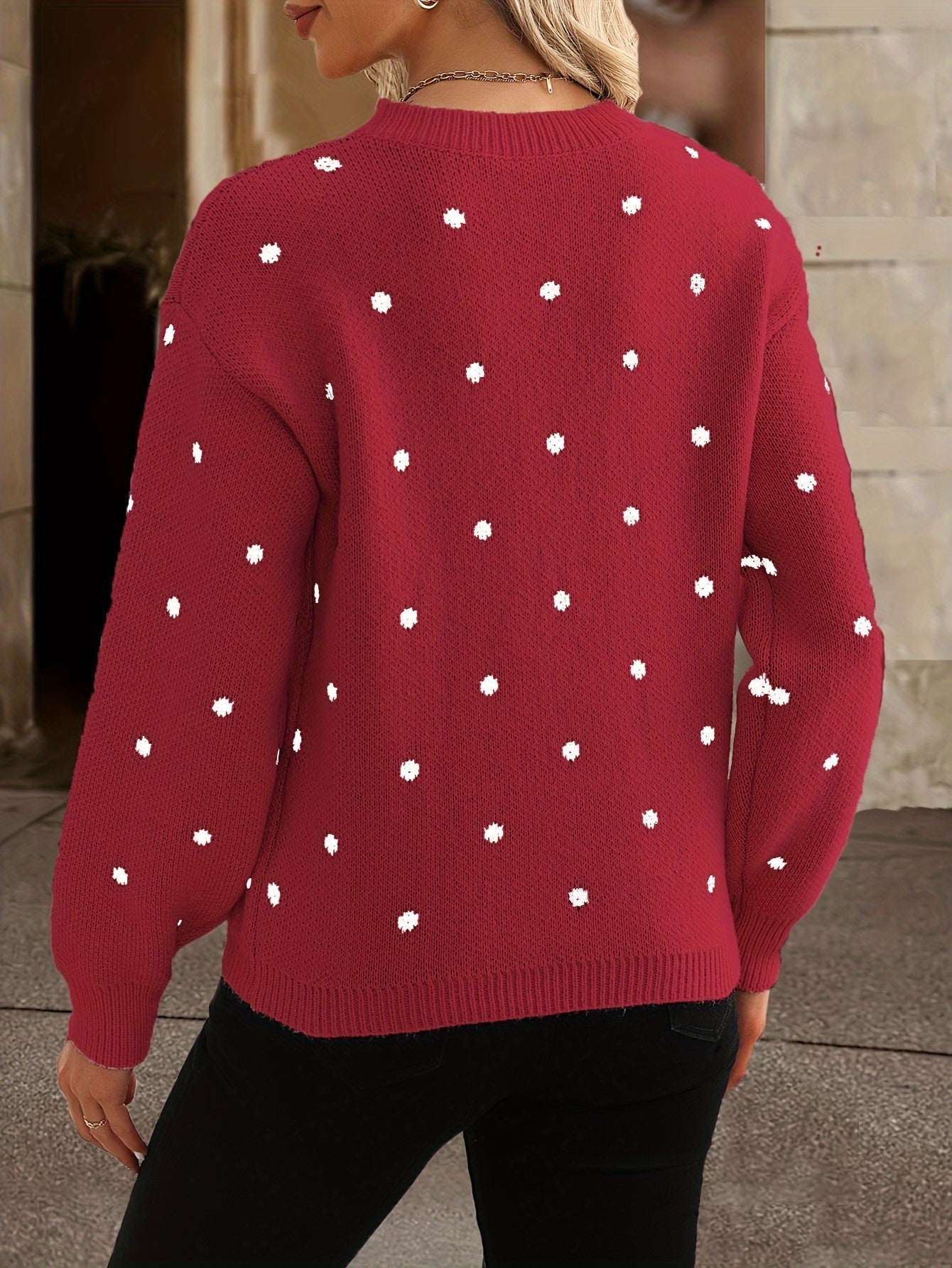 Adeline - Pull Tricoté avec Motif à Pois et Col Rond pour Femme