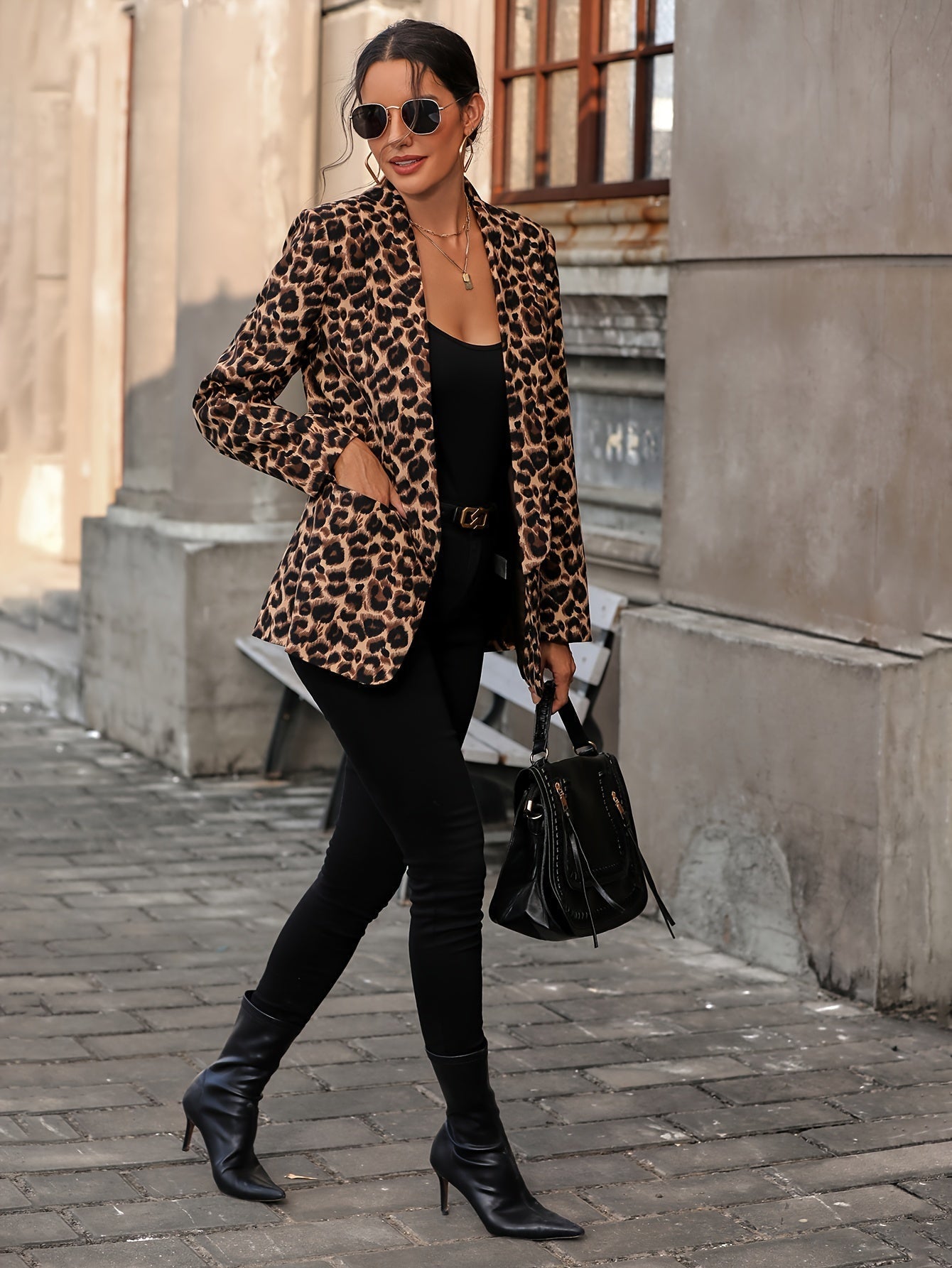 Sofia - Blazer Long Élégant avec Imprimé Léopard pour Femmes