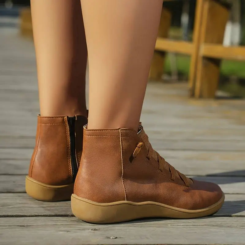Axellea | Bottines à Lacets et Fermeture Éclair Latérale, Cuir Premium, Tige Basse