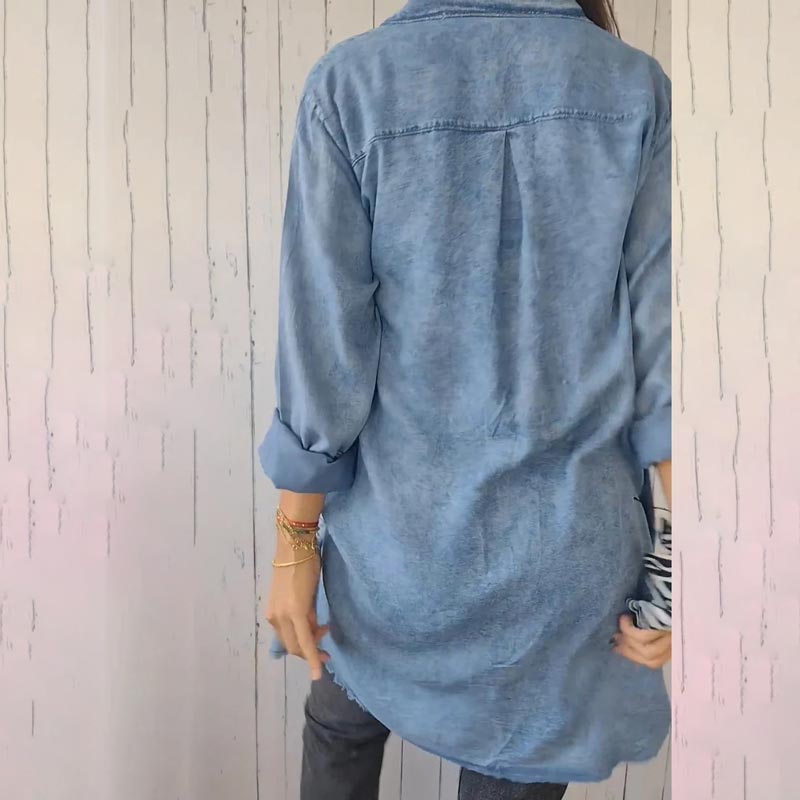 Emma - Chemise Manteau Confortable à Revers en Imitation Denim pour Femme