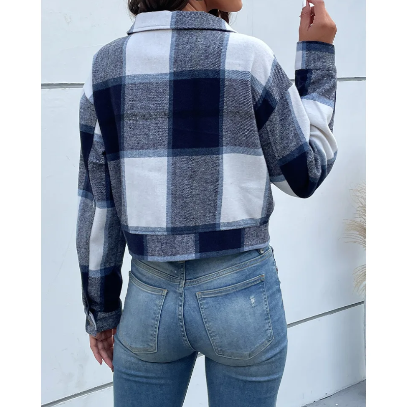 Grace - Bomber Plaid pour Femmes, Modèle Court avec Fermeture Bouton et Zip
