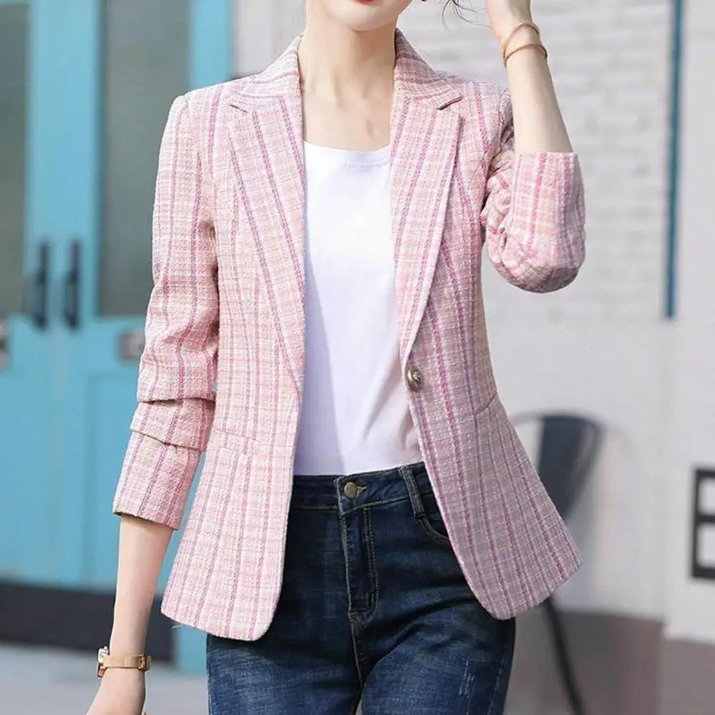 Camille - Blazer à Carreaux Stylé à Bouton Unique pour Femme