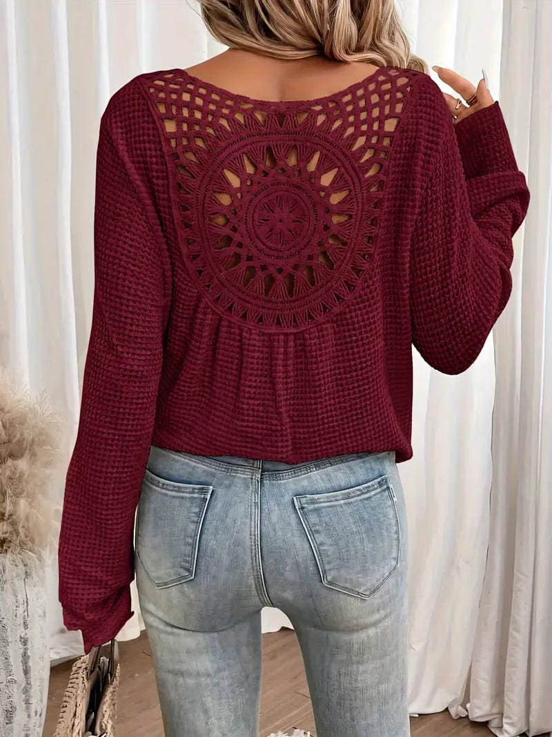 Angèle - Pull à col en V en maille gaufrée