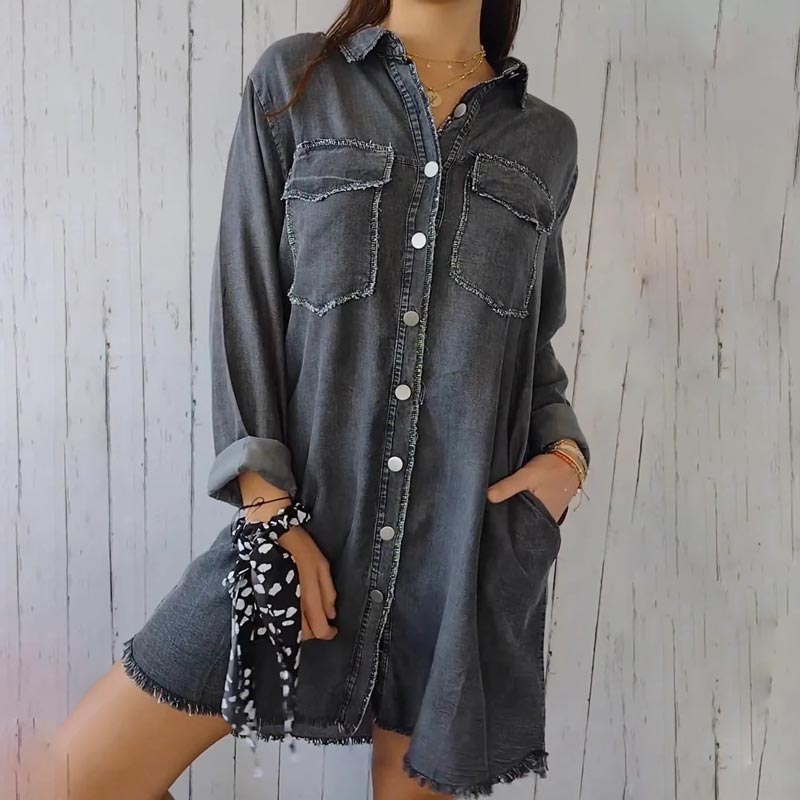 Emma - Chemise Manteau Confortable à Revers en Imitation Denim pour Femme