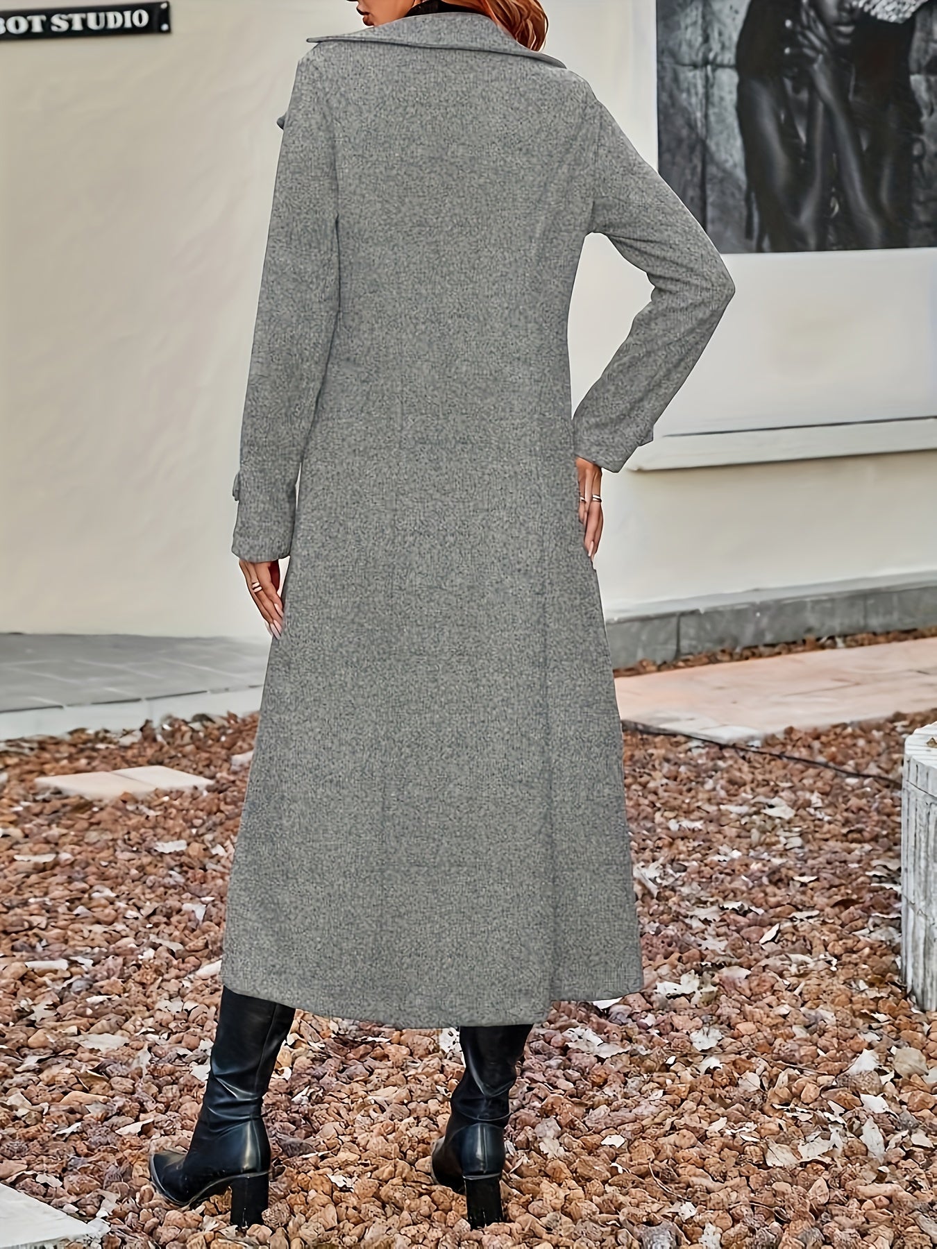 Mari - Manteau Long Classique et Stylé pour l'Hiver en Gris à Double Boutonnage pour Femmes