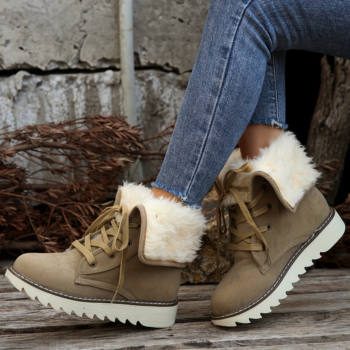 Bottes de Neige à Lacets Douces et Chaudes Femmes