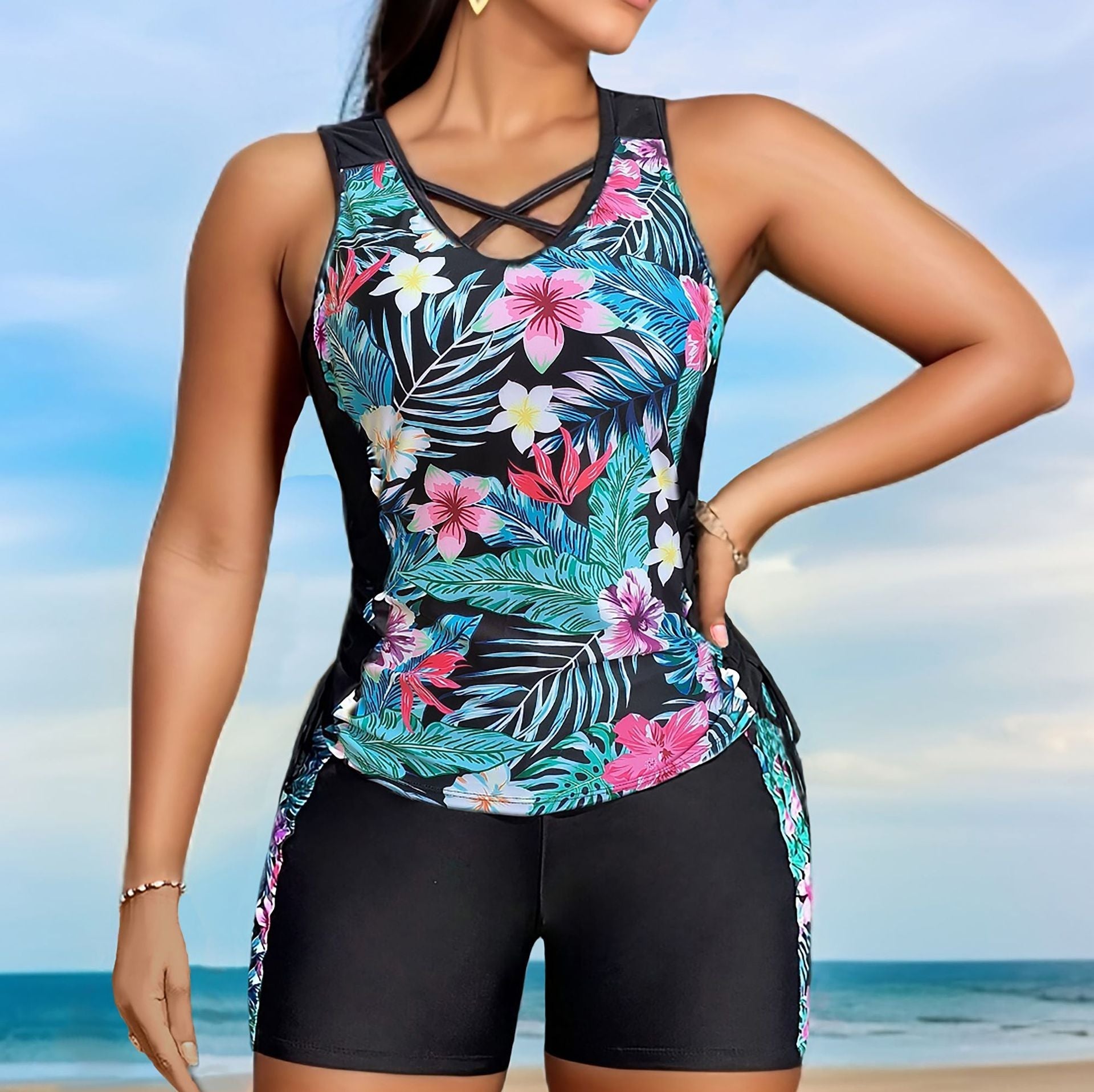 Arabella - Ensemble de maillots de bain avec motif floral tropical