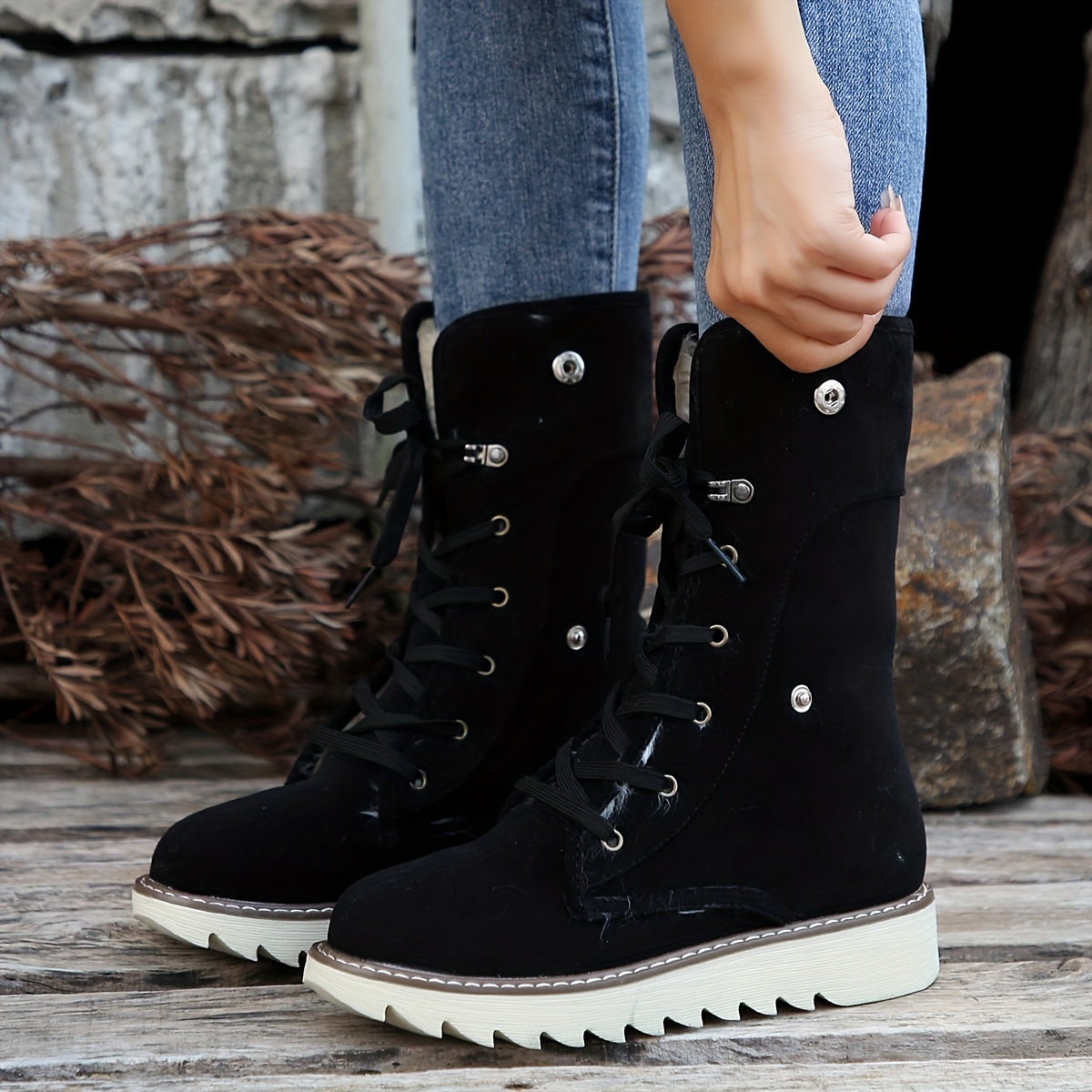 Bottes de Neige à Lacets Douces et Chaudes Femmes