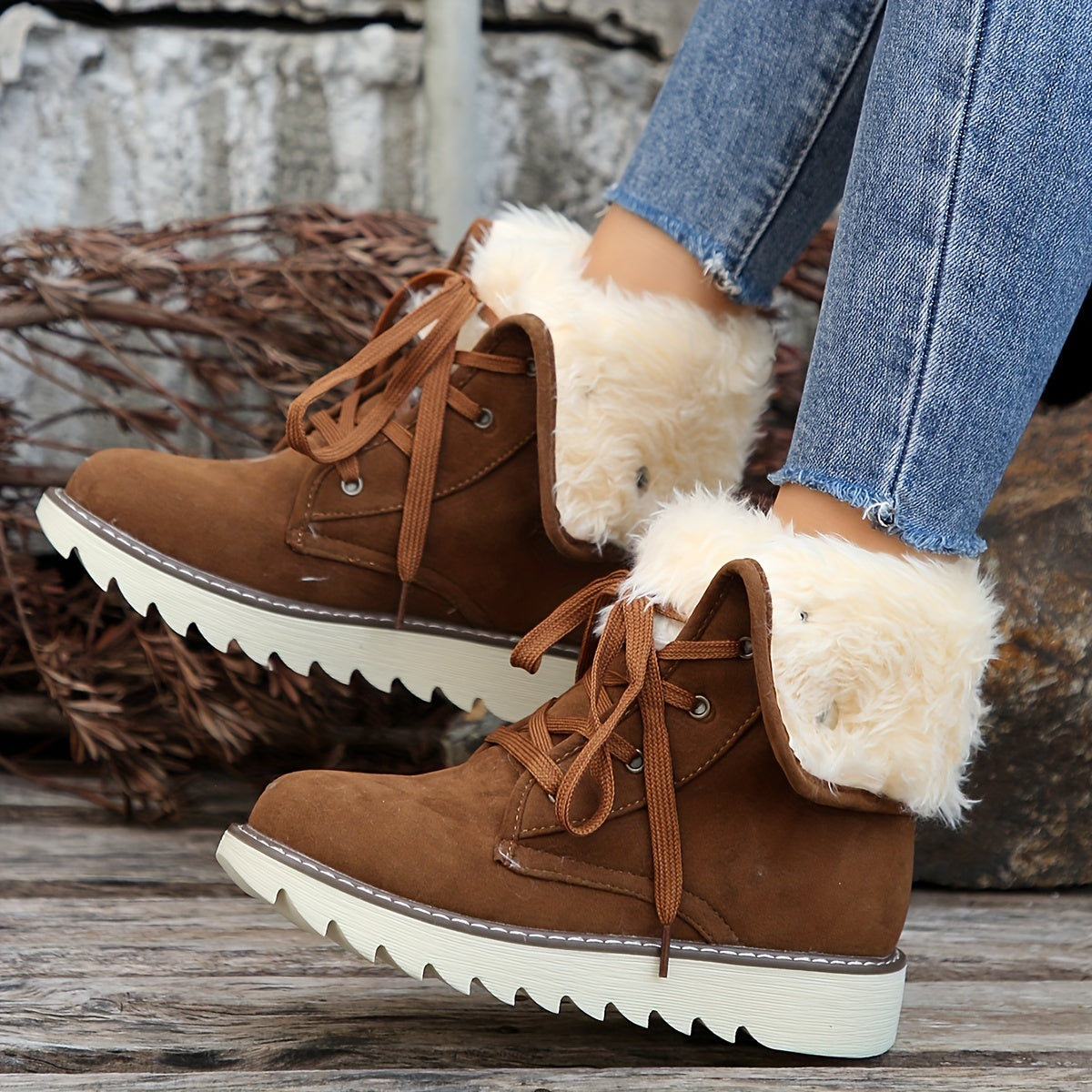 Bottes de Neige à Lacets Douces et Chaudes Femmes