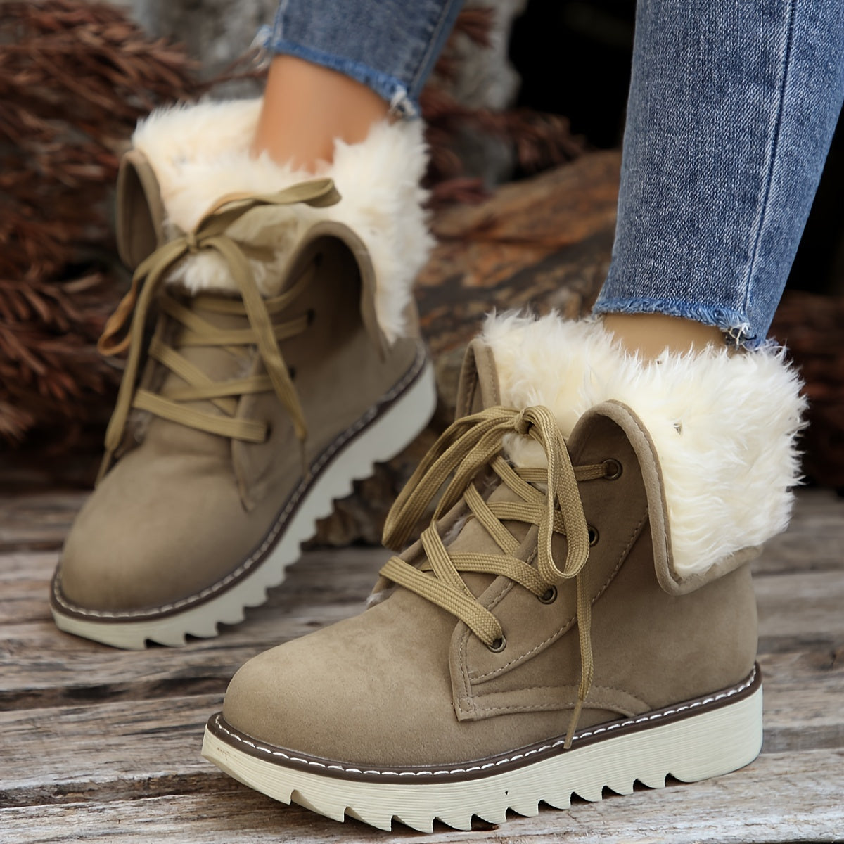 Bottes de Neige à Lacets Douces et Chaudes Femmes
