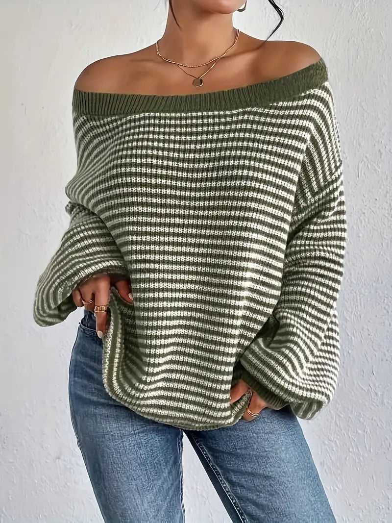 Olive - Pull tricoté à épaules tombantes