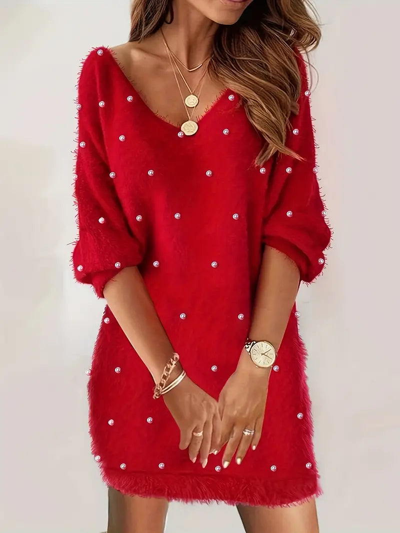 Cornelia - Robe pull col V avec perles