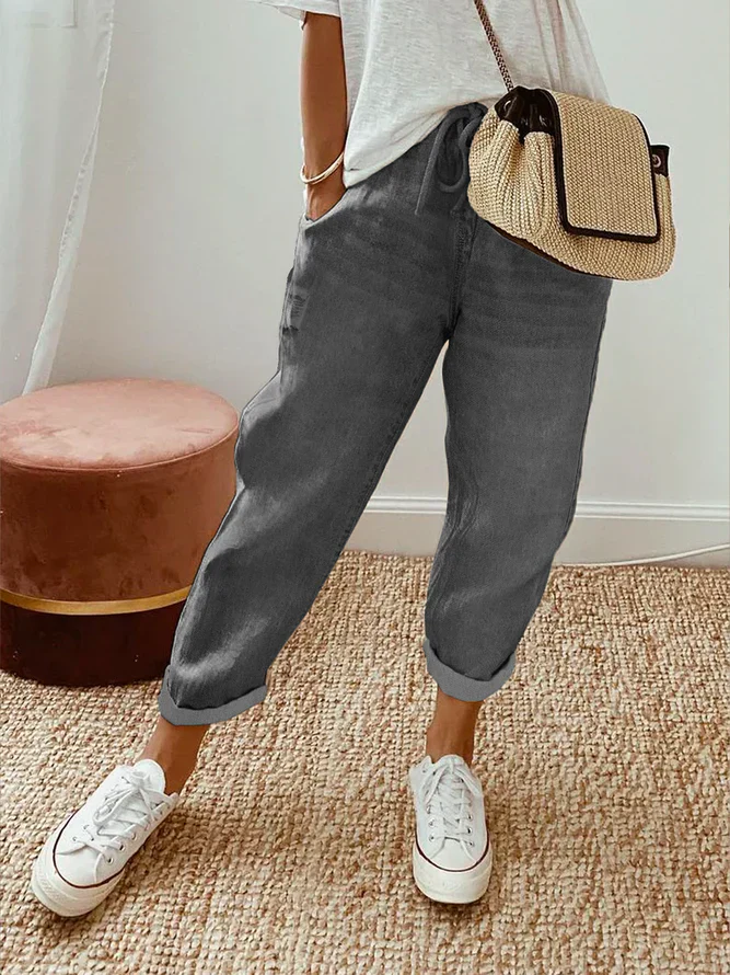 Lidia - Pantalon déchiré décontracté uni