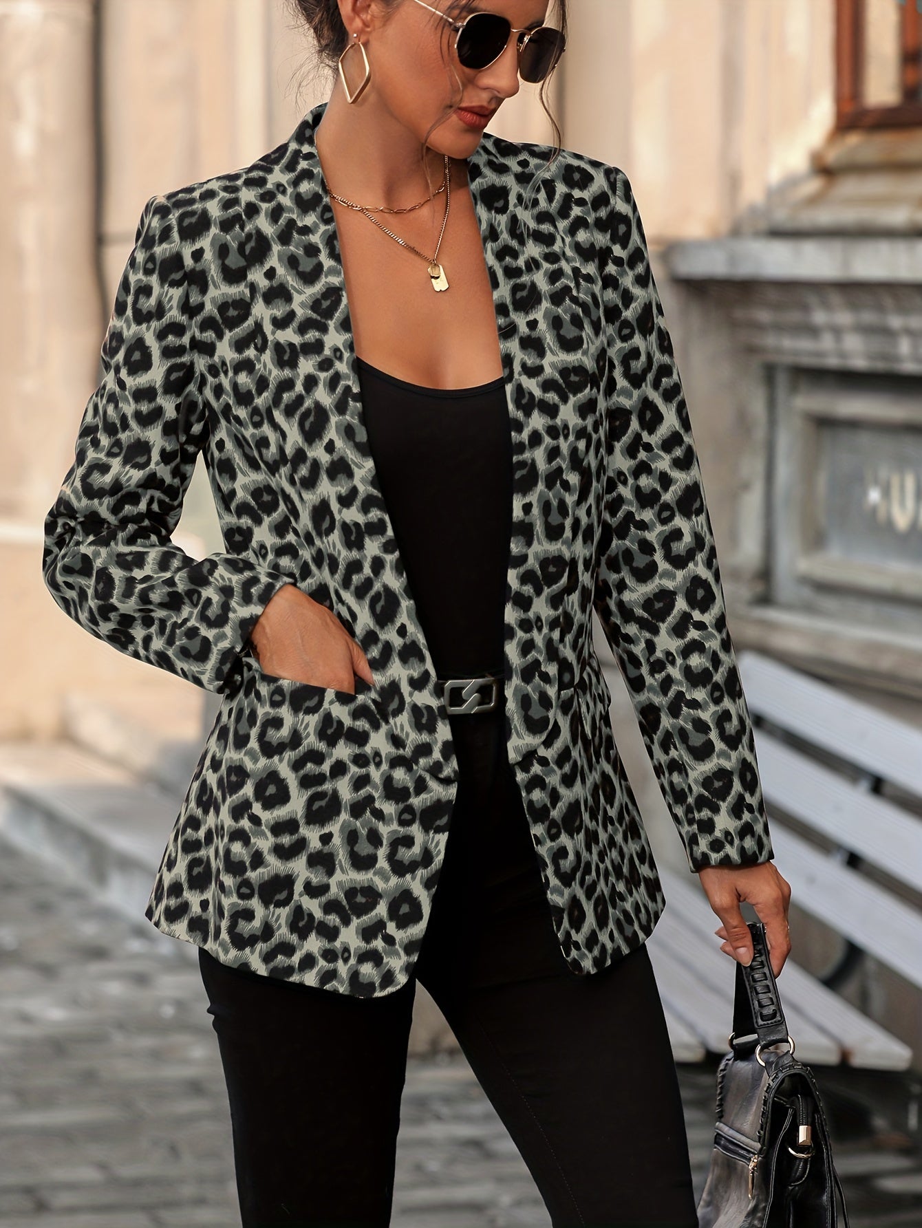 Sofia - Blazer Long Élégant avec Imprimé Léopard pour Femmes