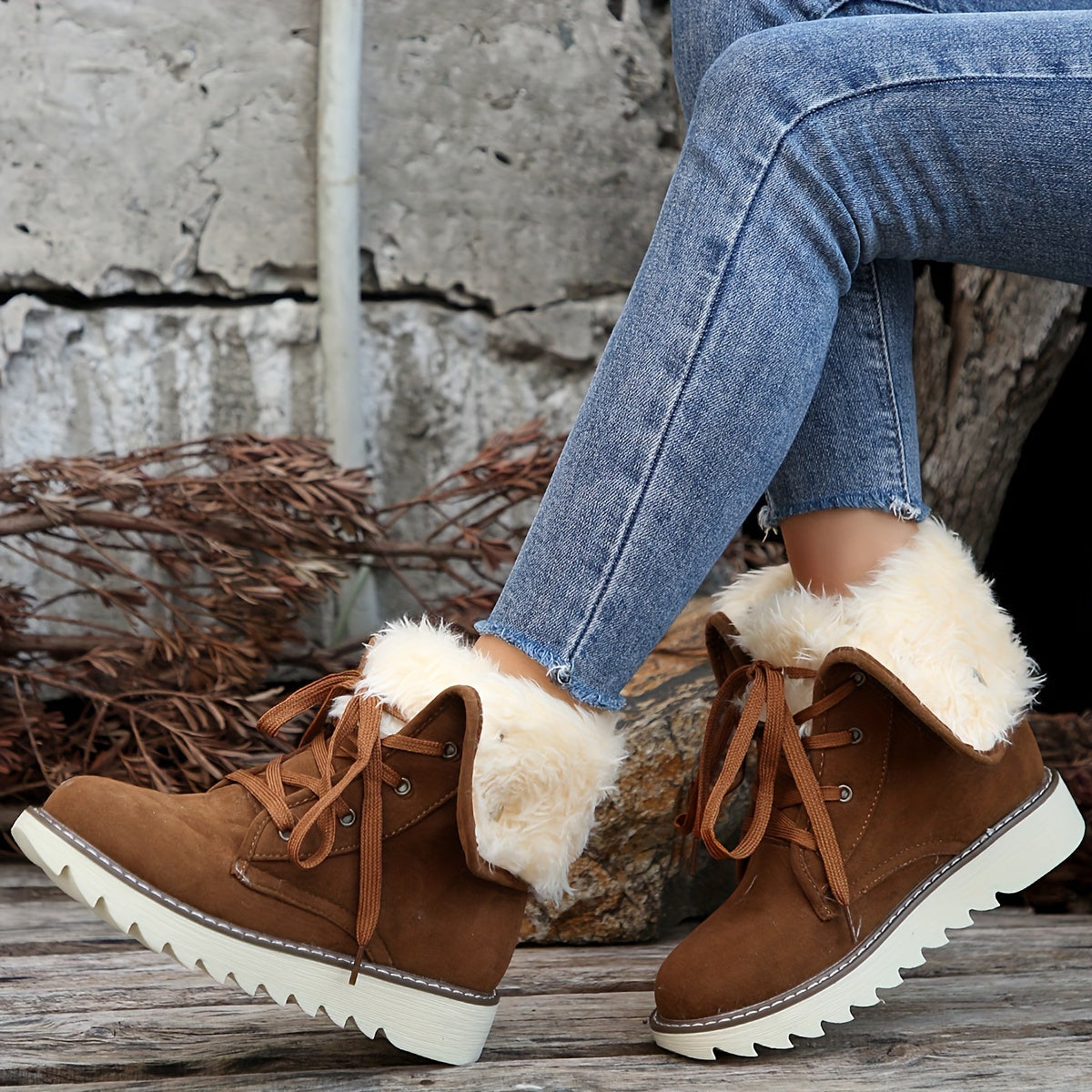 Bottes de Neige à Lacets Douces et Chaudes Femmes