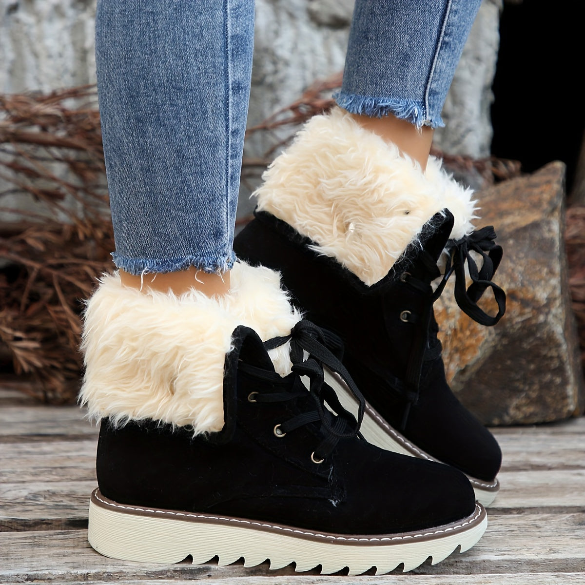 Bottes de Neige à Lacets Douces et Chaudes Femmes