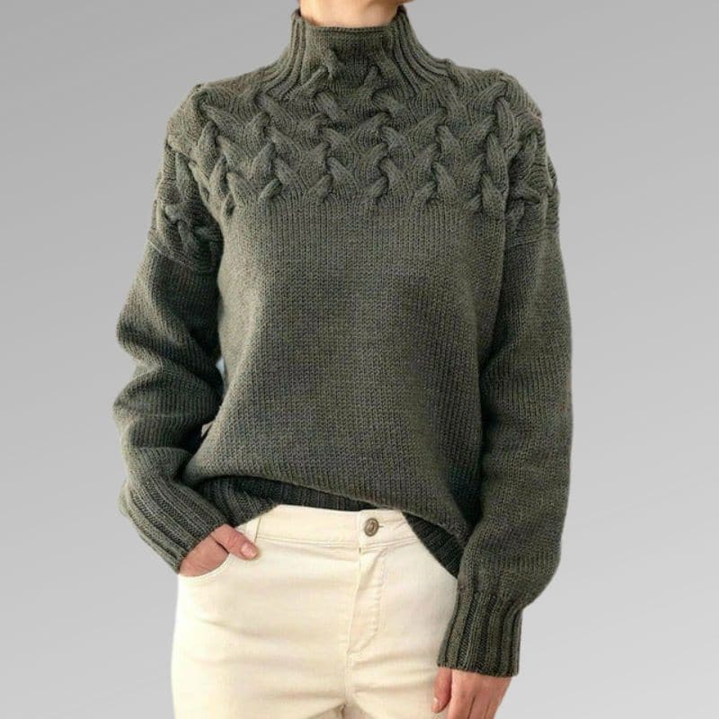 Léana - Pull en maille avec col haut tressé