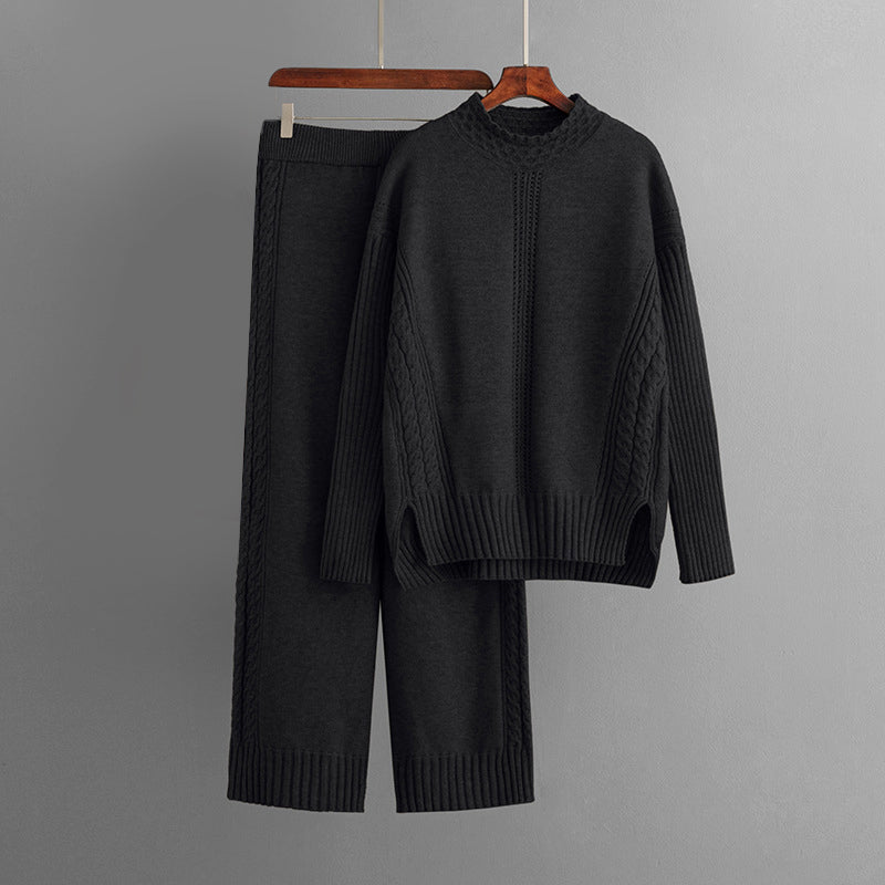 Kesamina | Ensemble pull jacquard col montant et pantalon large – Élégance et confort