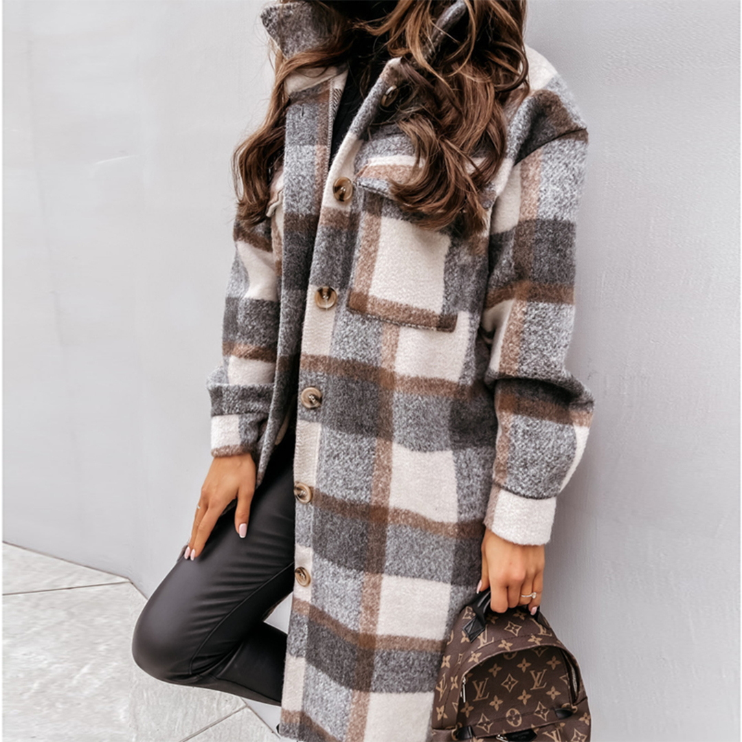 Eleni - Manteau Long à Carreaux pour Femme de la Nouvelle Collection Automne