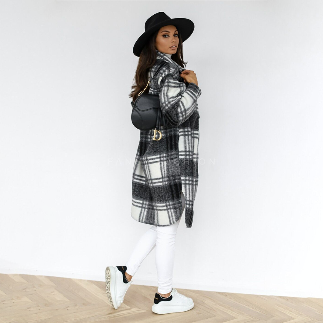 Eleni - Manteau Long à Carreaux pour Femme de la Nouvelle Collection Automne