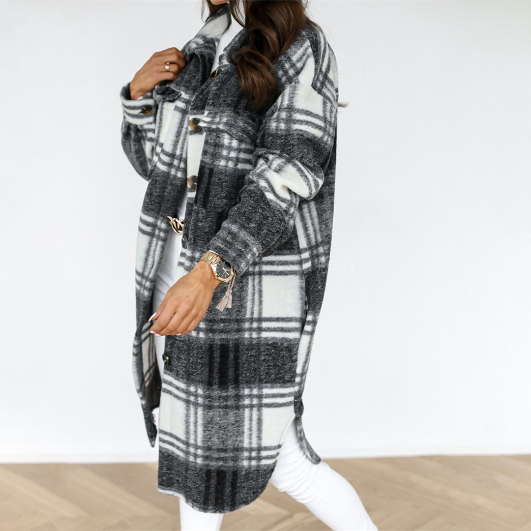 Eleni - Manteau Long à Carreaux pour Femme de la Nouvelle Collection Automne