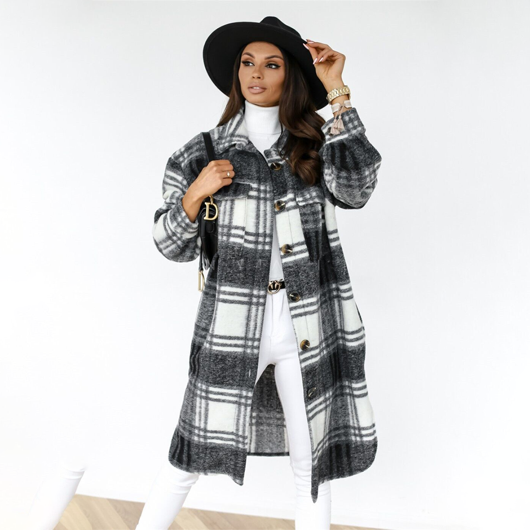 Eleni - Manteau Long à Carreaux pour Femme de la Nouvelle Collection Automne