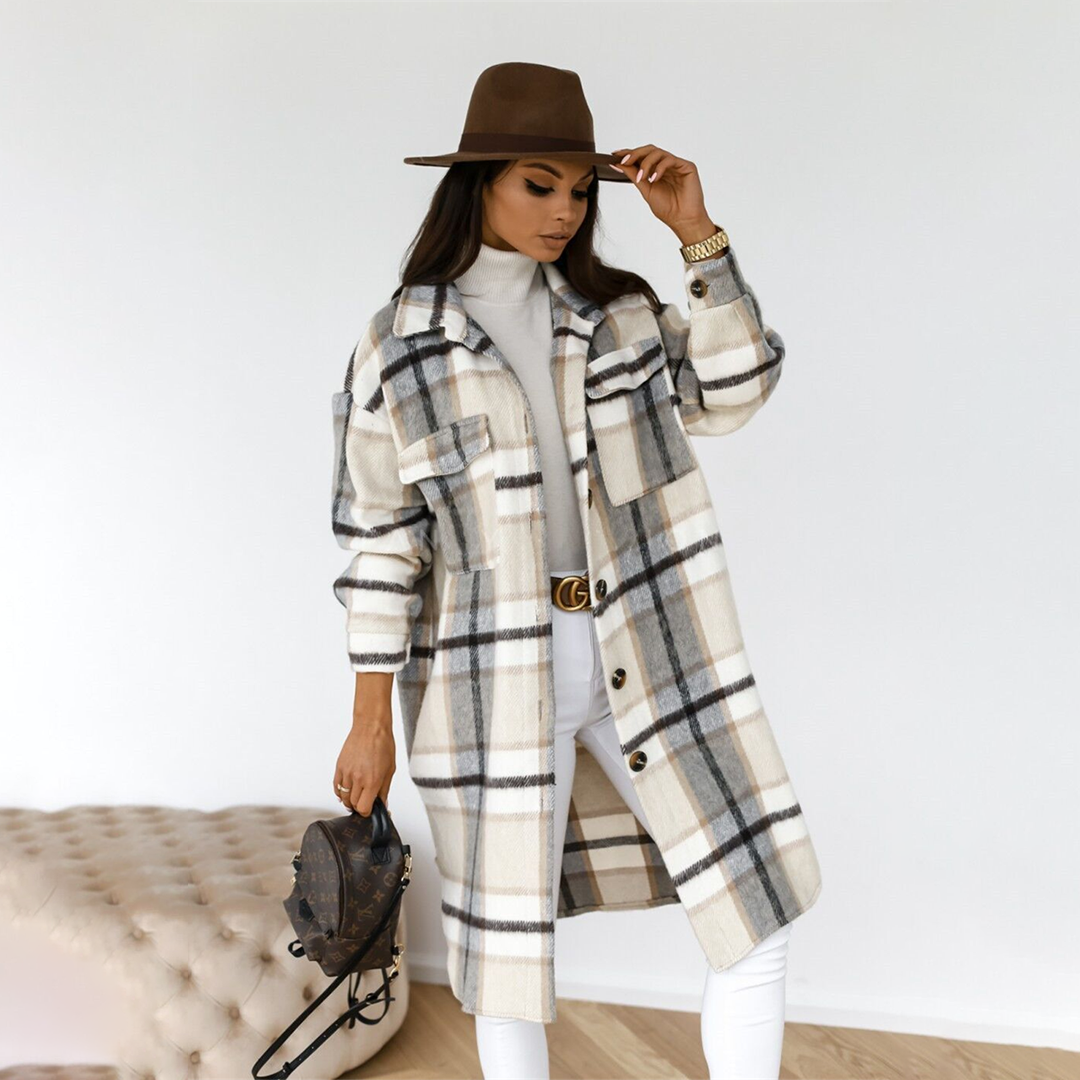 Eleni - Manteau Long à Carreaux pour Femme de la Nouvelle Collection Automne
