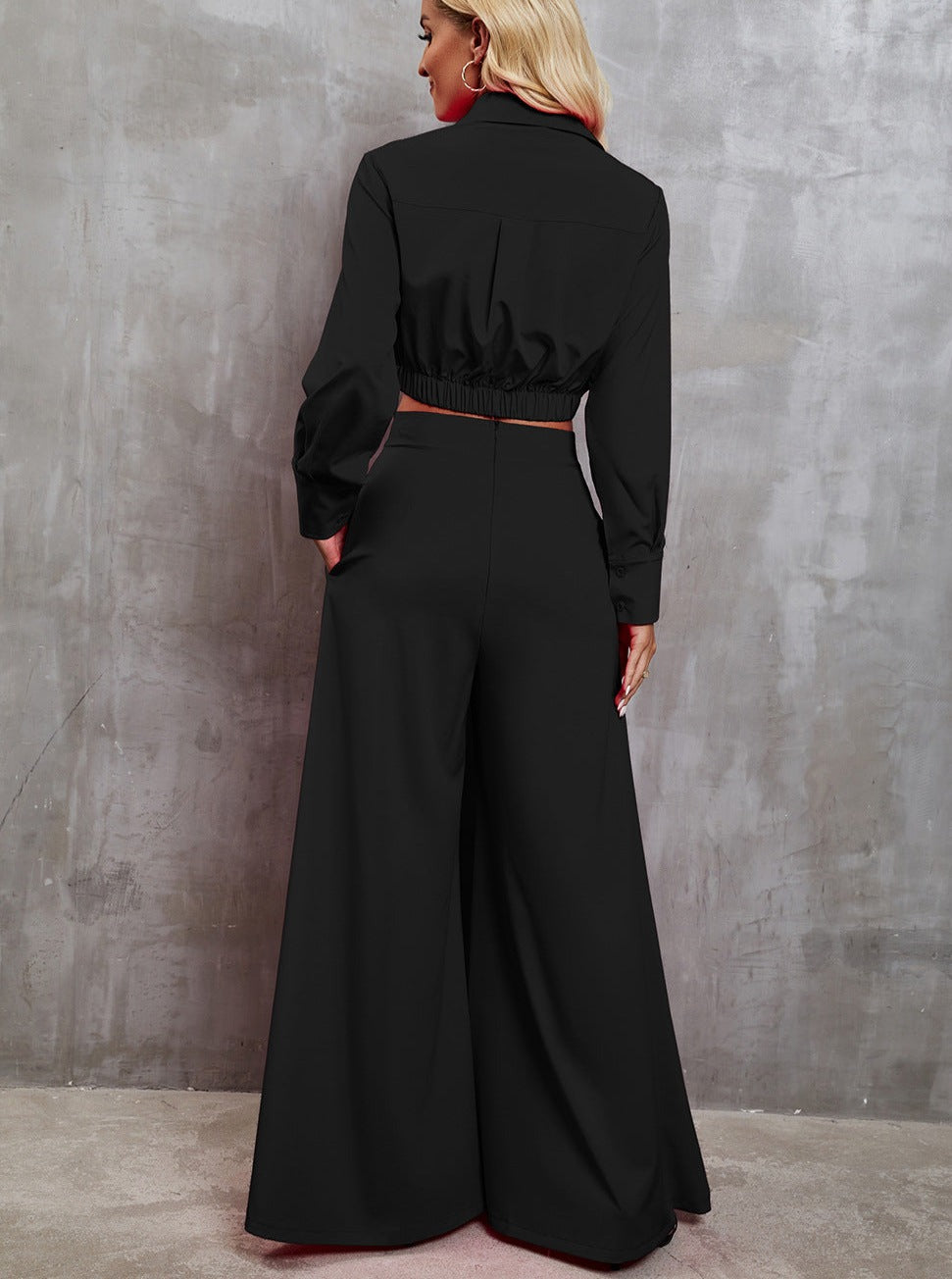 Cara - Ensemble Chic à Manches Longues et Pantalon Large pour Femmes
