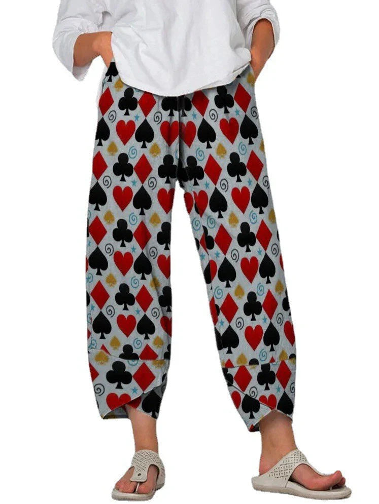 Linda - Pantalon court ample à taille basse pour femmes, imprimé avec surpiqûres, gris